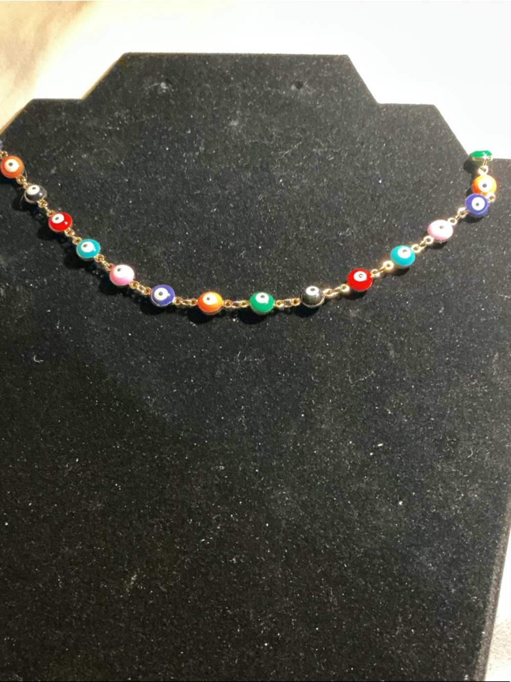 Colorful Evil Eye Beaded Necklace Gold Tone Dainty Chain - Picture 3 of 4